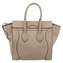 CELINE Luggage Micro Shopper Hand Bag Leather Beige Silver Auth 200973V-2