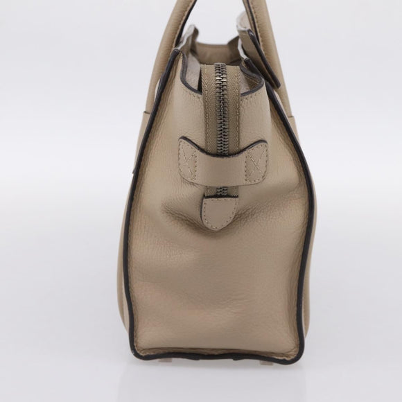 CELINE Luggage Micro Shopper Hand Bag Leather Beige Silver Auth 200973V