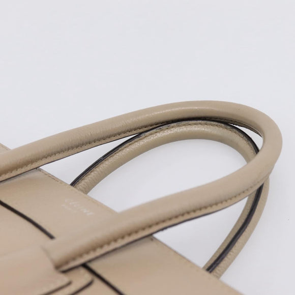 CELINE Luggage Micro Shopper Hand Bag Leather Beige Silver Auth 200973V