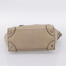 CELINE Luggage Micro Shopper Hand Bag Leather Beige Silver Auth 200973V-5