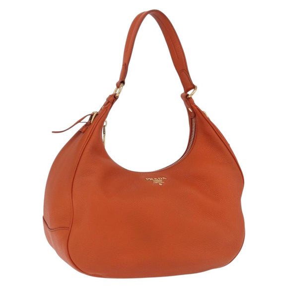 PRADA Shoulder Bag Vittero Dino Leather Orange Gold Auth 200974SAM