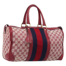 GUCCI GG Canvas Sherry Line Boston Bag Red Gold Auth 200975-1