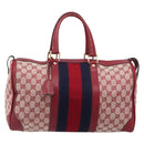 GUCCI GG Canvas Sherry Line Boston Bag Red Gold Auth 200975-2