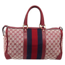 GUCCI GG Canvas Sherry Line Boston Bag Red Gold Auth 200975-3