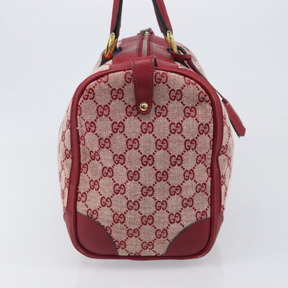 GUCCI GG Canvas Sherry Line Boston Bag Red Gold Auth 200975