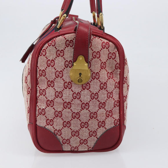 GUCCI GG Canvas Sherry Line Boston Bag Red Gold Auth 200975