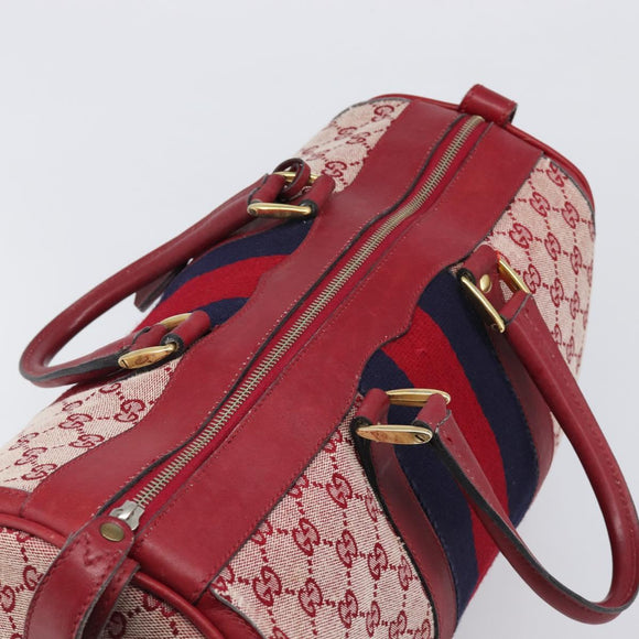 GUCCI GG Canvas Sherry Line Boston Bag Red Gold Auth 200975