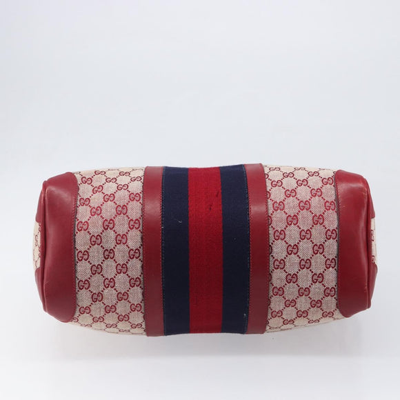 GUCCI GG Canvas Sherry Line Boston Bag Red Gold Auth 200975