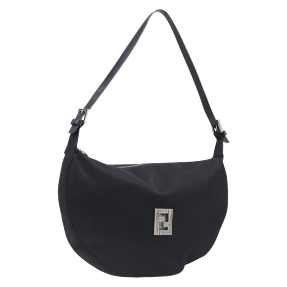 FENDI Shoulder Bag Nylon Black Silver Auth 200978