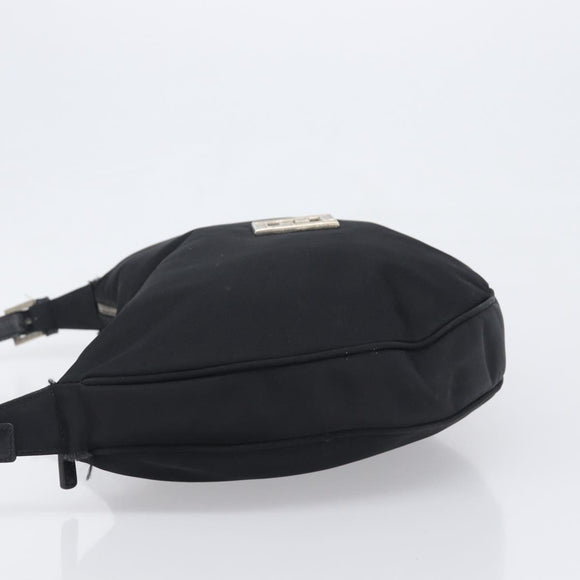 FENDI Shoulder Bag Nylon Black Silver Auth 200978