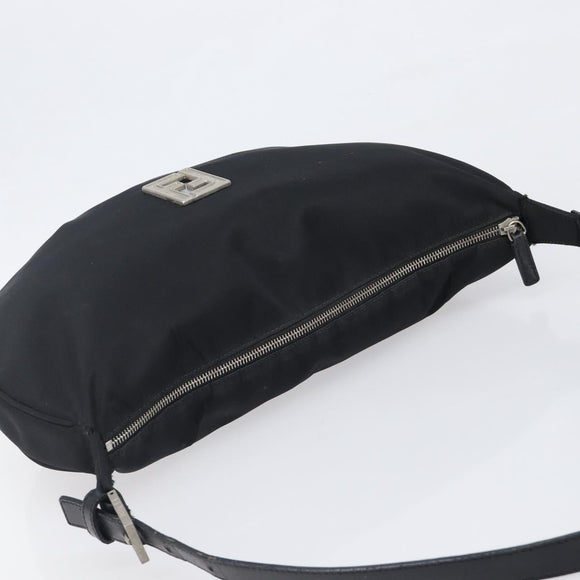 FENDI Shoulder Bag Nylon Black Silver Auth 200978