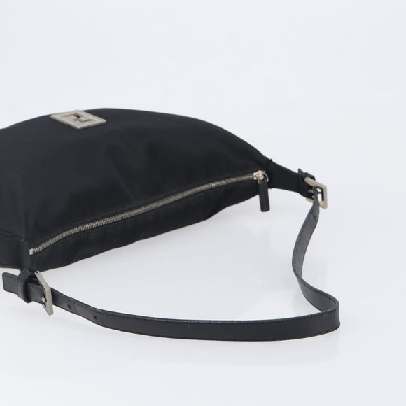 FENDI Shoulder Bag Nylon Black Silver Auth 200978