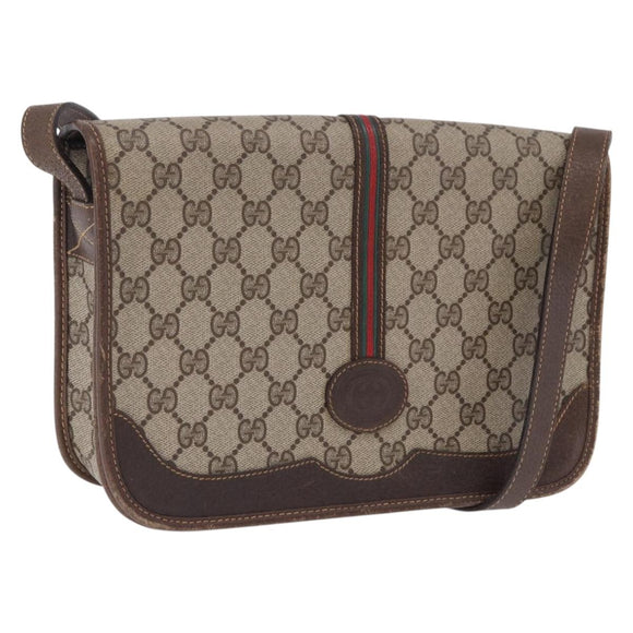 GUCCI GG Supreme Web Sherry Line Bag PVC Beige Gold 001 104 0551 Auth 200981