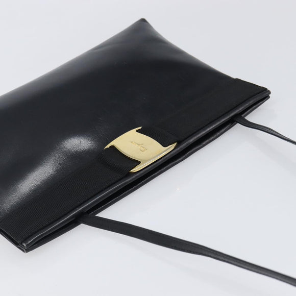 Salvatore Ferragamo Vala Shoulder Bag Leather Black Gold Auth 200983