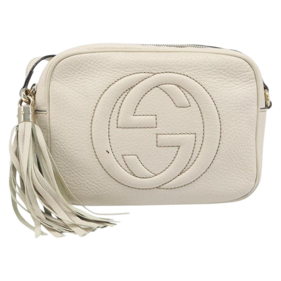 GUCCI Shoulder Bag Leather White Gold 308364 Auth 200987V