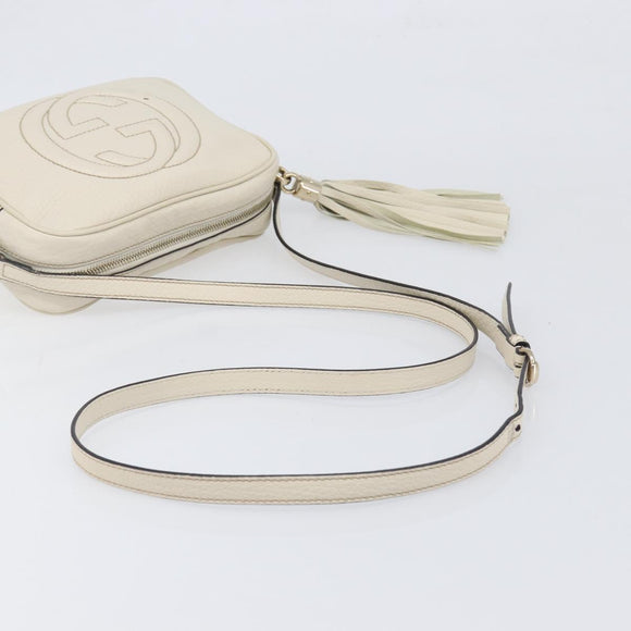 GUCCI Shoulder Bag Leather White Gold 308364 Auth 200987V