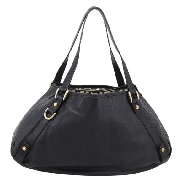 GUCCI GG Canvas Guccissima Tote Bag Leather Black Gold Tone 130736 Auth 200990V