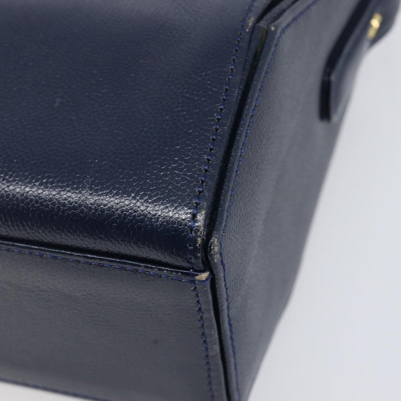 GIVENCHY Hand Bag Leather Navy Gold Auth 200997