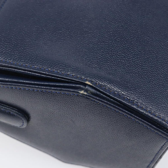 GIVENCHY Hand Bag Leather Navy Gold Auth 200997