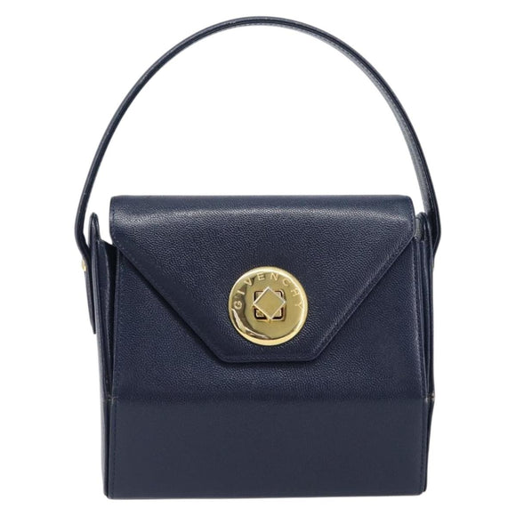 GIVENCHY Hand Bag Leather Navy Gold Auth 200997