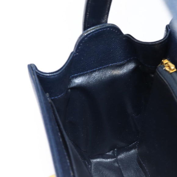 GIVENCHY Hand Bag Leather Navy Gold Auth 200997