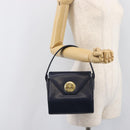 GIVENCHY Hand Bag Leather Navy Gold Auth 200997-24