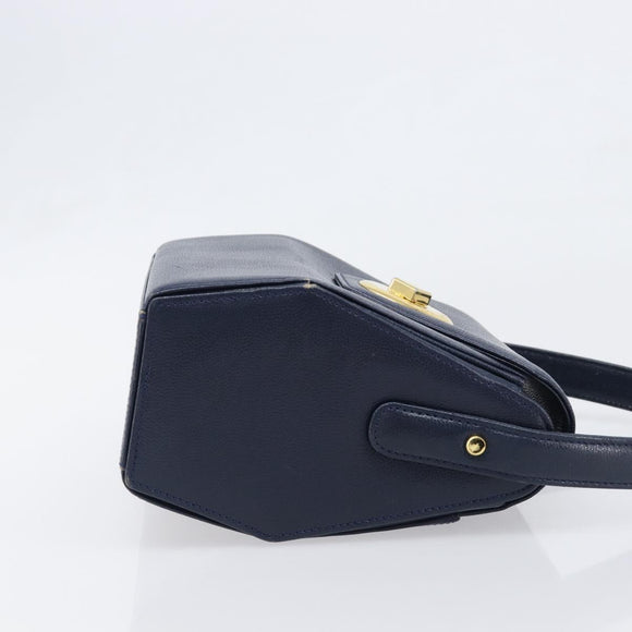 GIVENCHY Hand Bag Leather Navy Gold Auth 200997