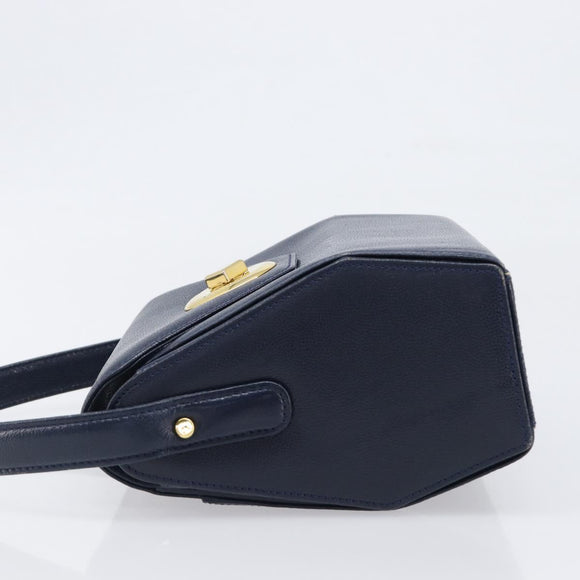 GIVENCHY Hand Bag Leather Navy Gold Auth 200997