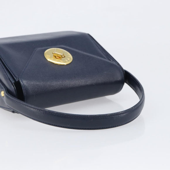 GIVENCHY Hand Bag Leather Navy Gold Auth 200997