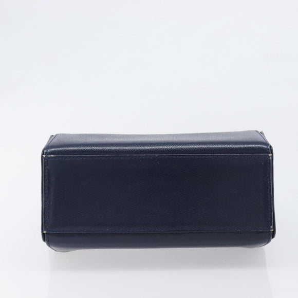GIVENCHY Hand Bag Leather Navy Gold Auth 200997
