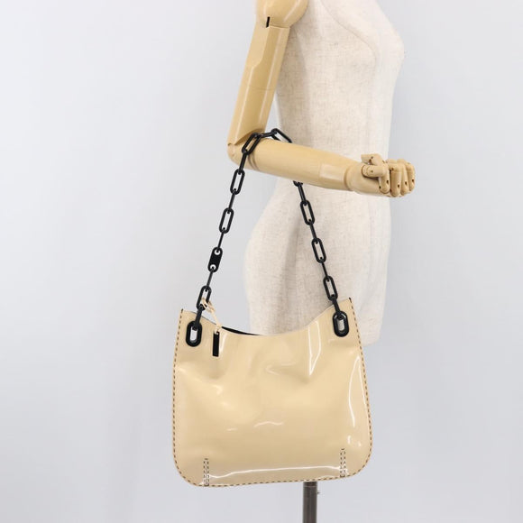 GUCCI Chain Shoulder Bag Patent leather Beige Gold 001 4168 Auth 200998