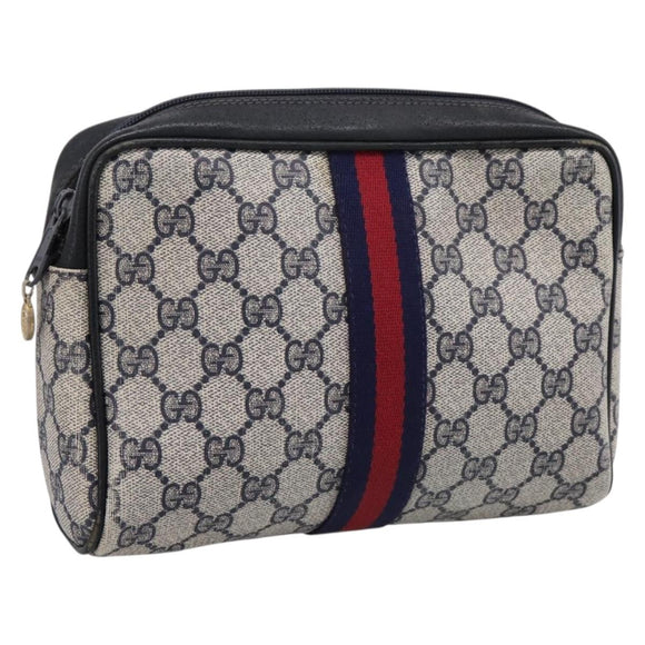 GUCCI GG Supreme Sherry Line Clutch Bag PVC Navy Gold 010 378 Auth 200999