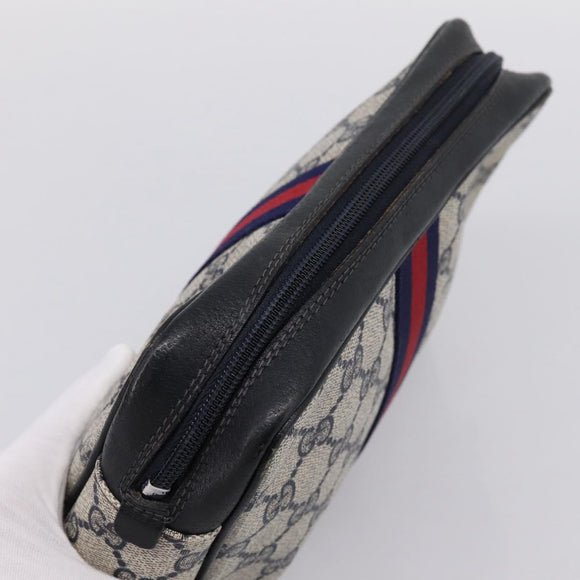 GUCCI GG Supreme Sherry Line Clutch Bag PVC Navy Gold 010 378 Auth 200999
