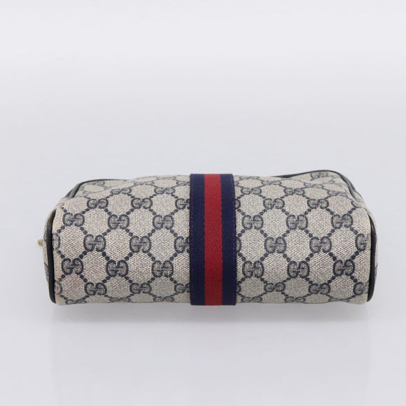 GUCCI GG Supreme Sherry Line Clutch Bag PVC Navy Gold 010 378 Auth 200999
