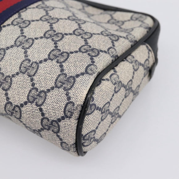 GUCCI GG Supreme Sherry Line Clutch Bag PVC Navy Gold 010 378 Auth 200999