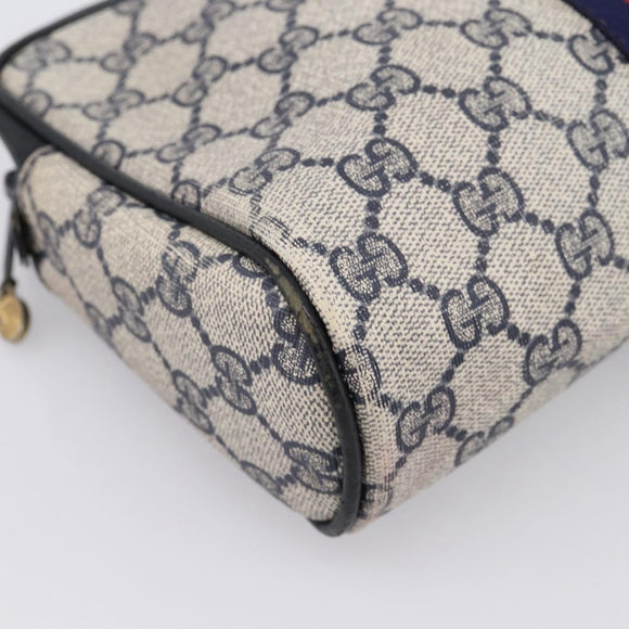 GUCCI GG Supreme Sherry Line Clutch Bag PVC Navy Gold 010 378 Auth 200999