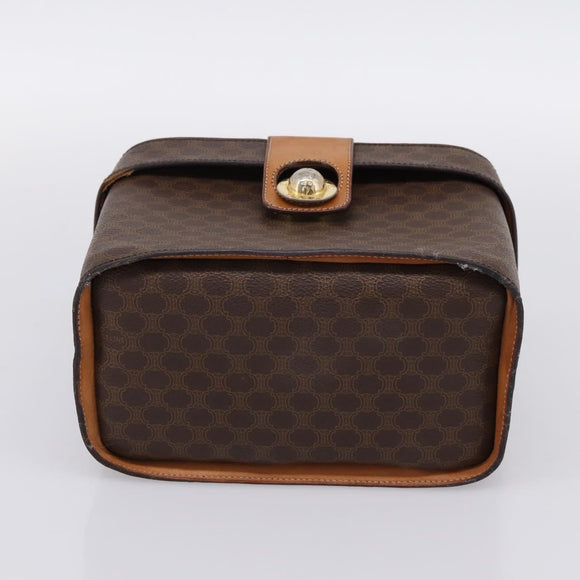 CELINE Macadam Canvas Star Ball Vanity Pouch PVC Leather Brown Auth 201000