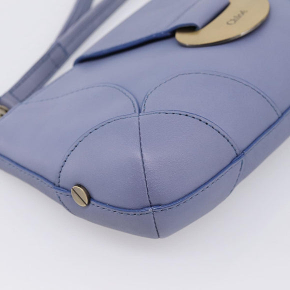 Chloe Clutch Bag Leather Light Blue Gold Auth 201007A