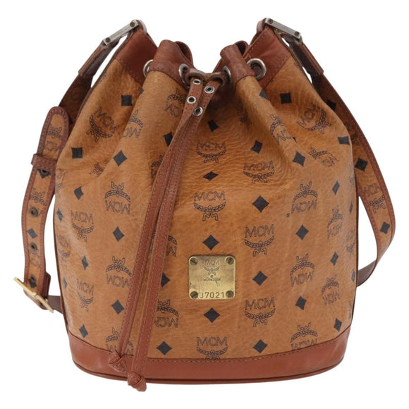 MCM Vicetos Logogram Shoulder Bag PVC Leather Brown Gold Auth 201008