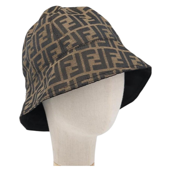 FENDI Zucca Canvas Bucket Hat Brown Black Auth 201009V