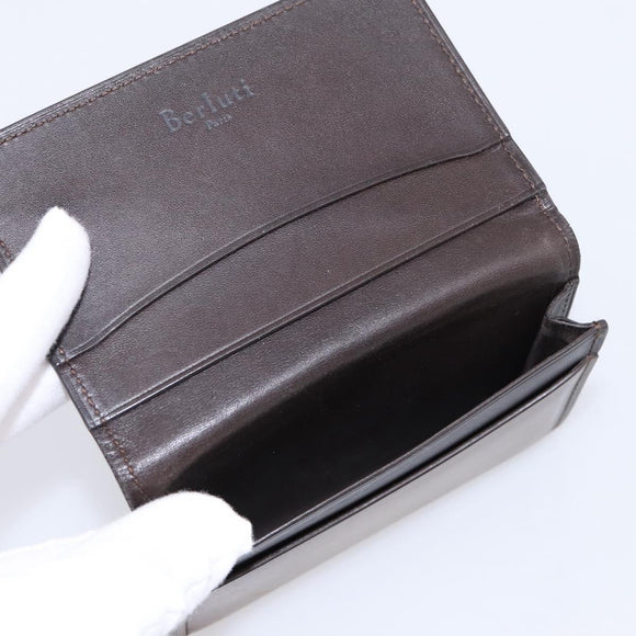Berluti Gas Pearl Card Case Leather Brown Auth 201010V