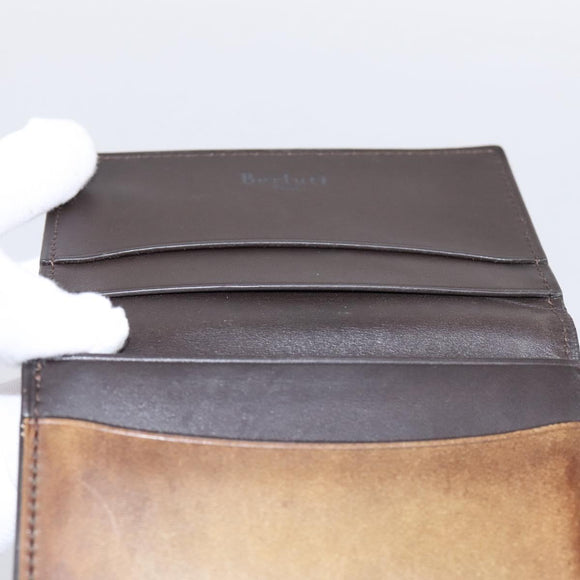Berluti Gas Pearl Card Case Leather Brown Auth 201010V