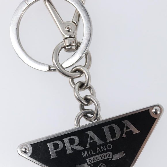 PRADA Triangle Key Ring metal Silver Auth 201017A
