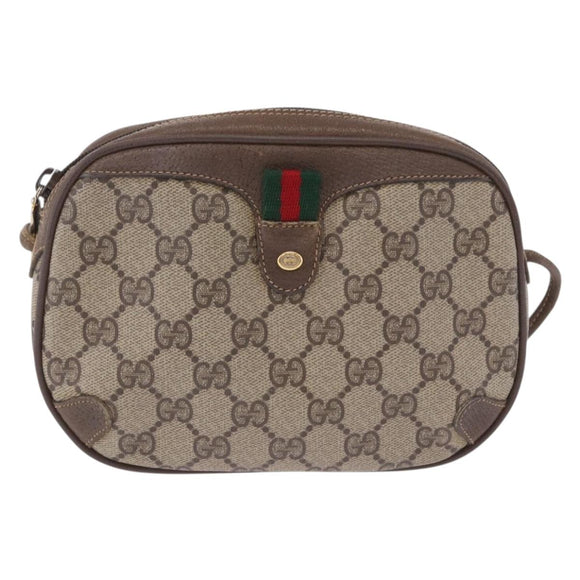 GUCCI GG Supreme Web Sherry Line Bag PVC Beige Gold 89 02 066 Auth 201083