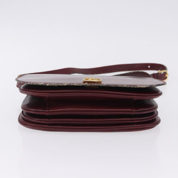 CELINE Horse Carriage Shoulder Bag Leather 2way Bordeaux Gold Auth 201084