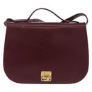 CELINE Horse Carriage Shoulder Bag Leather 2way Bordeaux Gold Auth 201084-13
