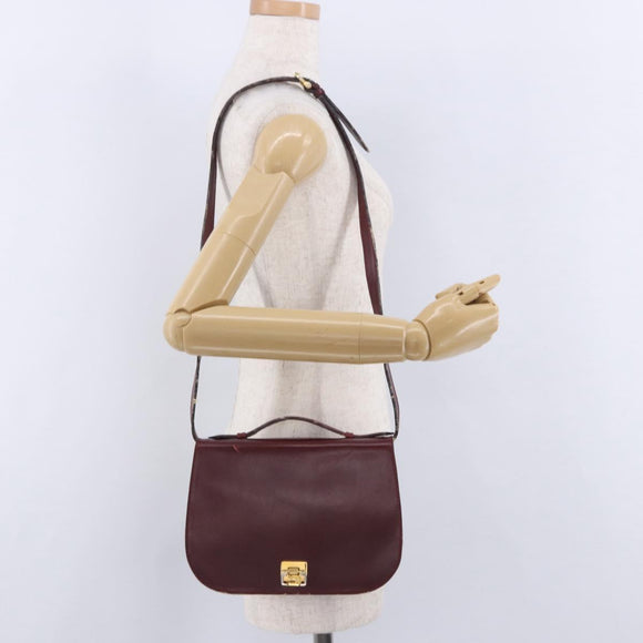 CELINE Horse Carriage Shoulder Bag Leather 2way Bordeaux Gold Auth 201084