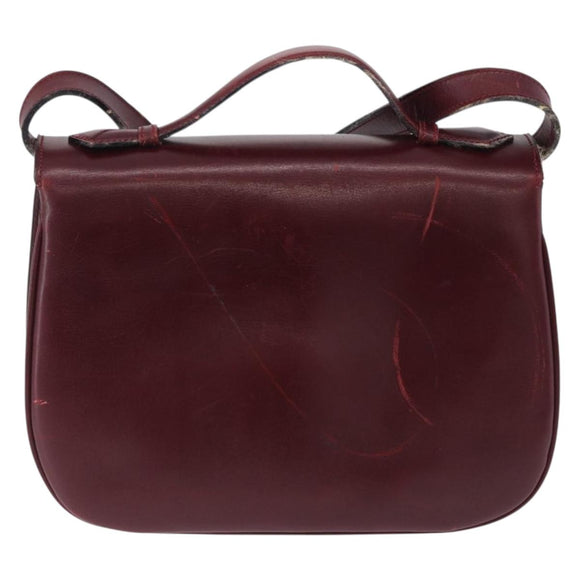 CELINE Horse Carriage Shoulder Bag Leather 2way Bordeaux Gold Auth 201084
