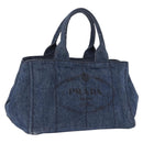 PRADA Canapa MM Hand Bag Denim Blue Gold Tone Auth 201120-1