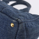 PRADA Canapa MM Hand Bag Denim Blue Gold Tone Auth 201120-12